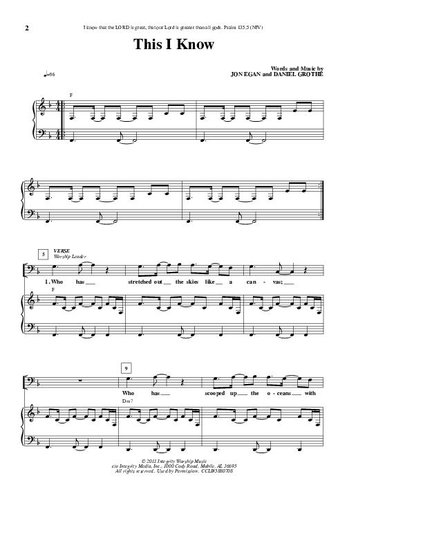 This I Know Lead Sheet (New Life Worship)