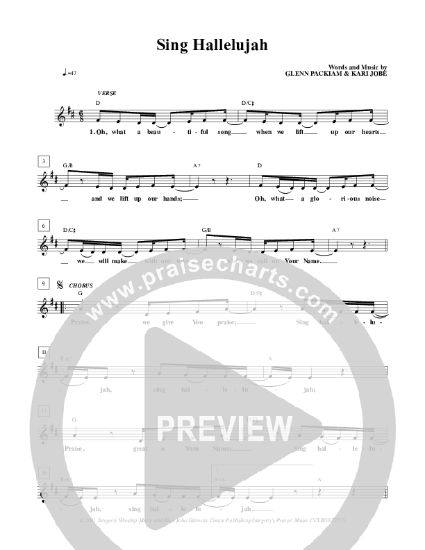 Sing Hallelujah Lead Sheet (New Life Worship)