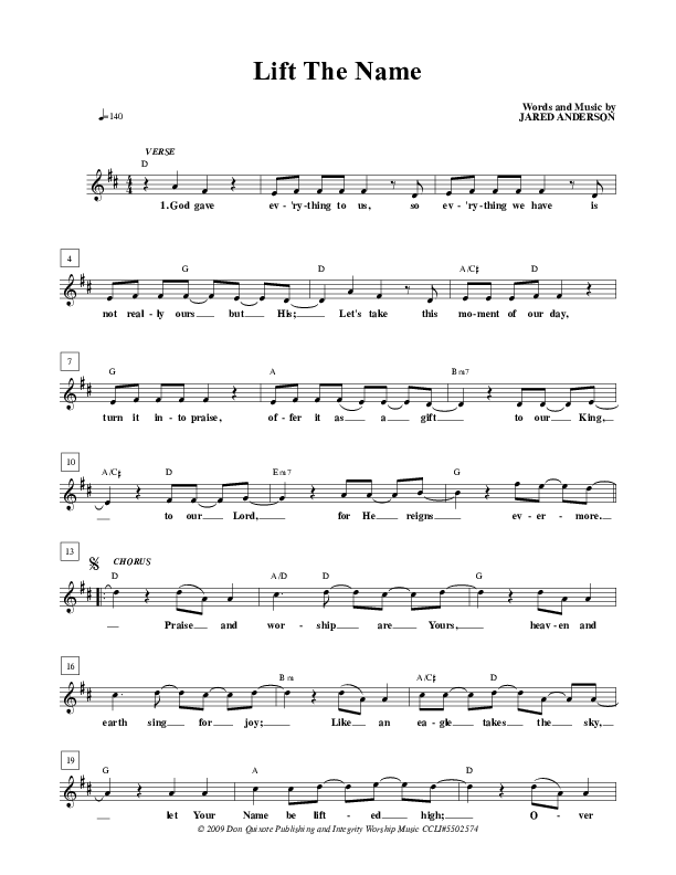 Lift The Name Lead Sheet (New Life Worship)