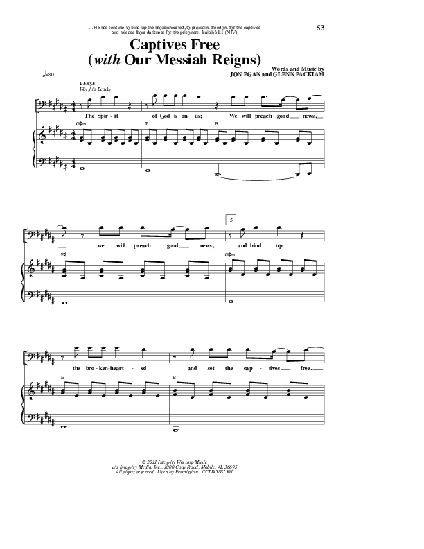 Captives Free Piano/Vocal (New Life Worship)