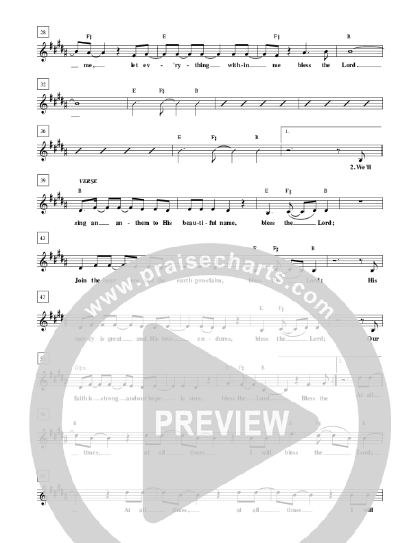 Bless The Lord Lead Sheet (New Life Worship)