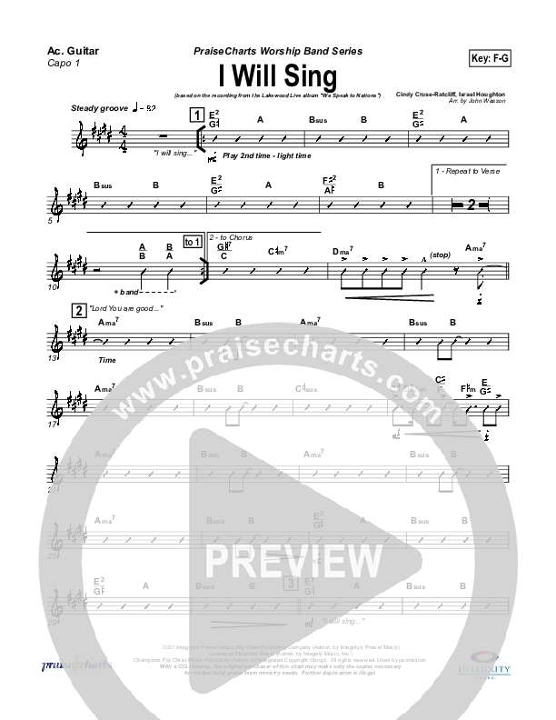 I Will Sing Rhythm Chart (Lakewood Church)