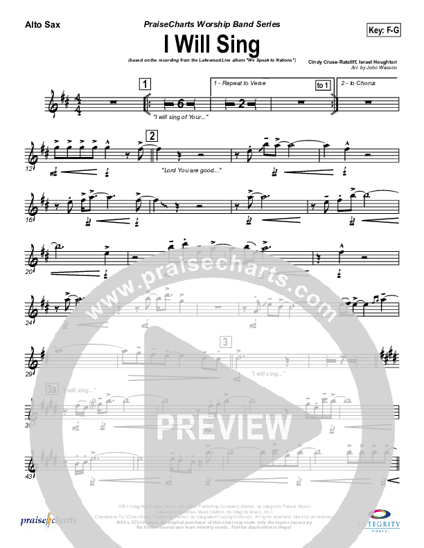 I Will Sing Alto Sax (Lakewood Church)