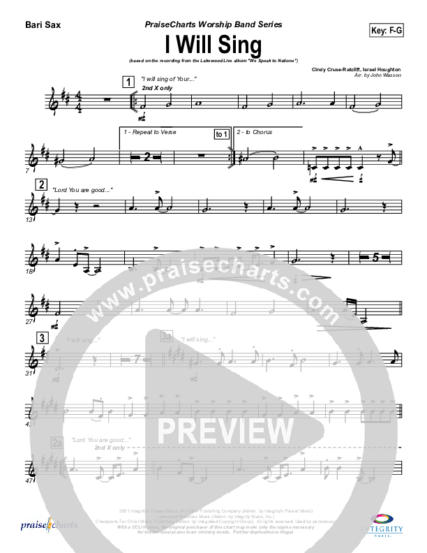 I Will Sing Bari Sax (Lakewood Church)