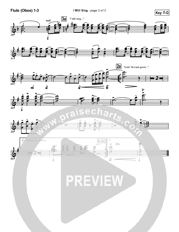 I Will Sing Flute/Oboe 1/2/3 (Lakewood Church)