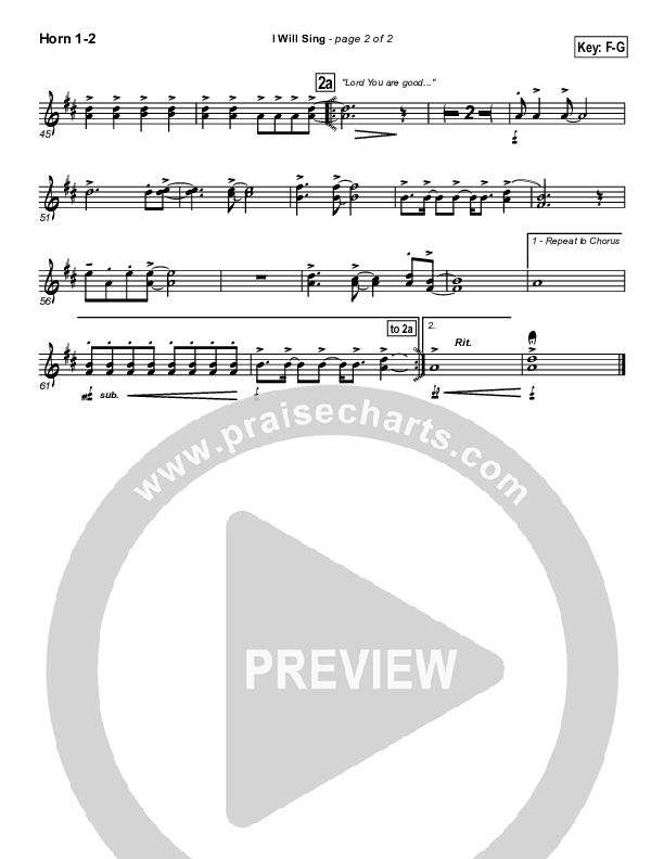 I Will Sing French Horn 1/2 (Lakewood Church)