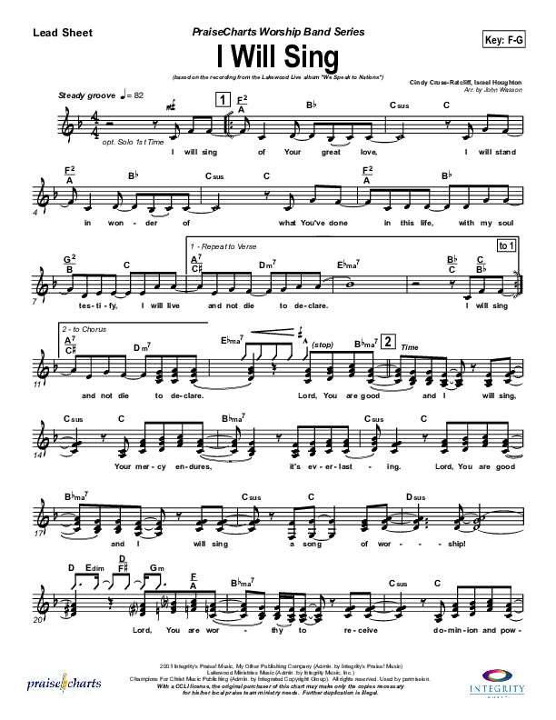 I Will Sing Lead Sheet (SAT) (Lakewood Church)