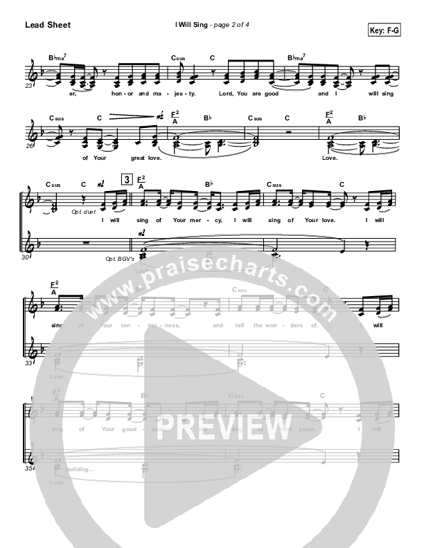 I Will Sing Lead Sheet (SAT) (Lakewood Church)