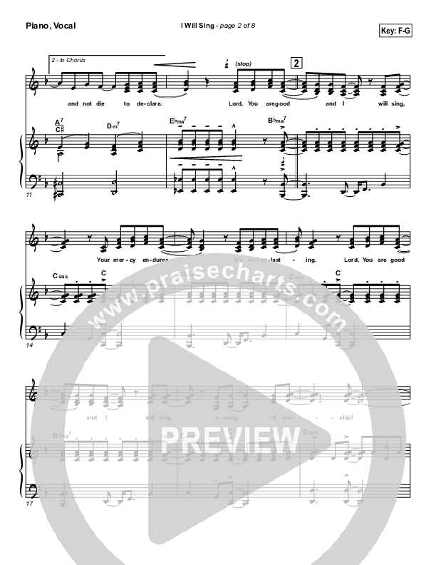 I Will Sing Piano/Vocal (Lakewood Church)