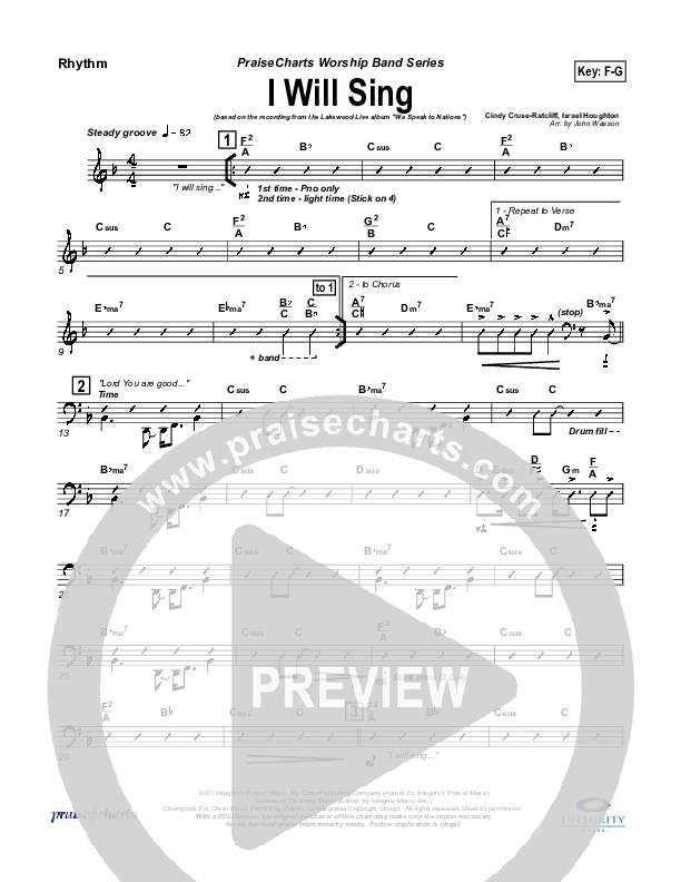 I Will Sing Rhythm Chart (Lakewood Church)