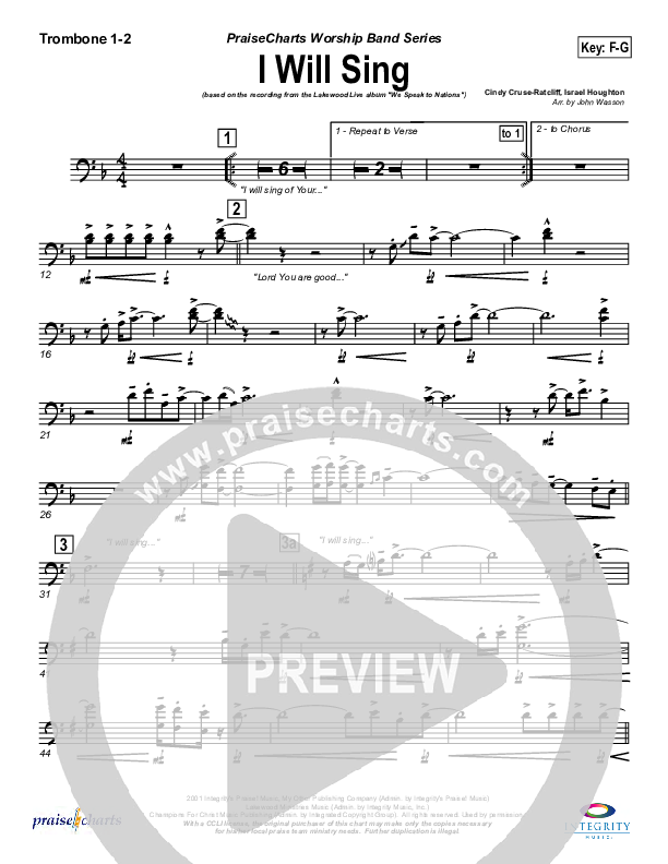 I Will Sing Trombone 1/2 (Lakewood Church)