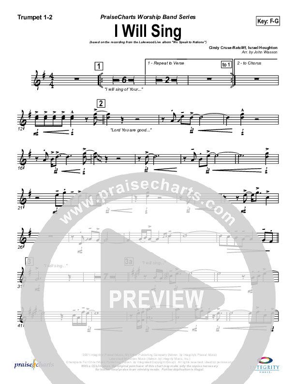 I Will Sing Trumpet 1,2 (Lakewood Church)