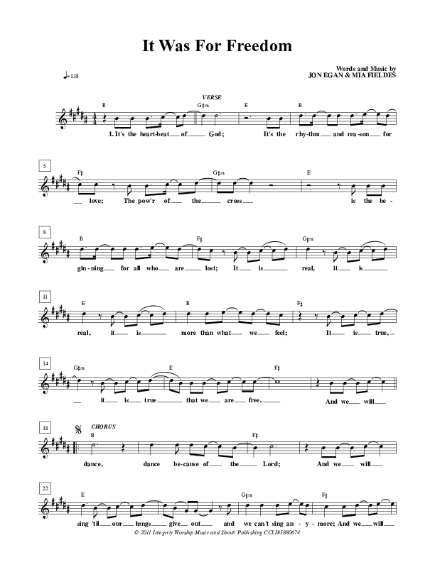 It Was For Freedom Lead Sheet (New Life Worship)