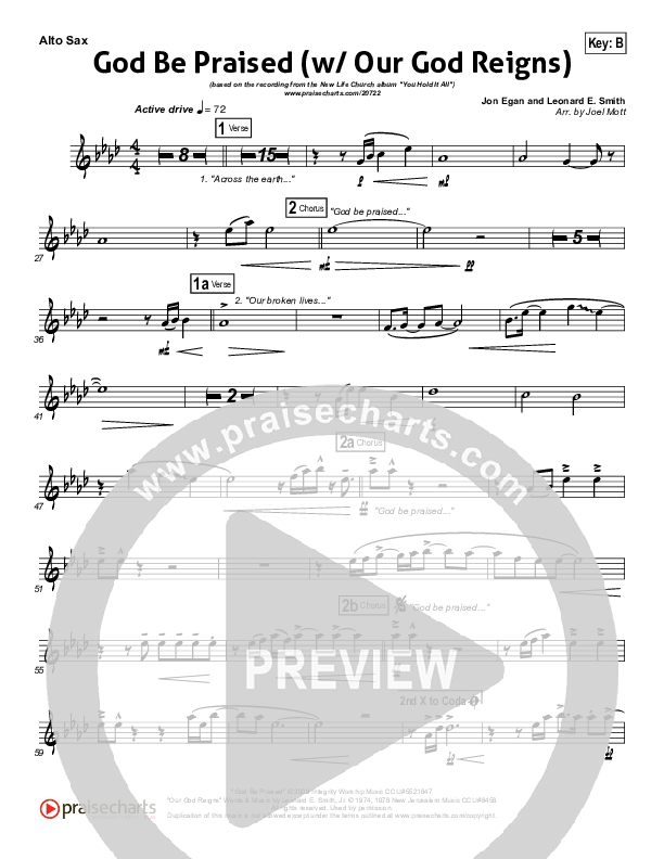 God Be Praised (with Our God Reigns) Alto Sax (New Life Worship)