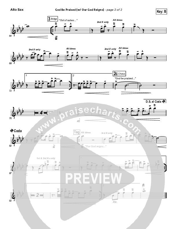 God Be Praised (with Our God Reigns) Alto Sax (New Life Worship)