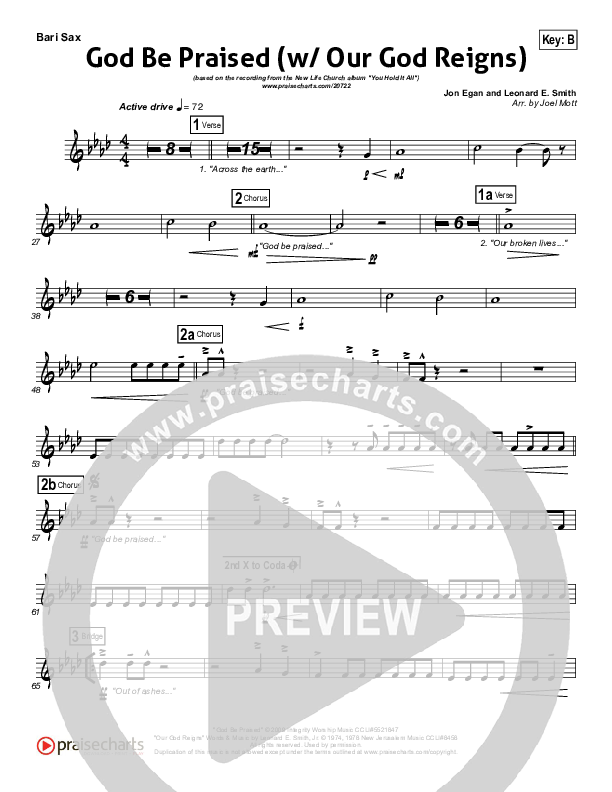 God Be Praised (with Our God Reigns) Bari Sax (New Life Worship)