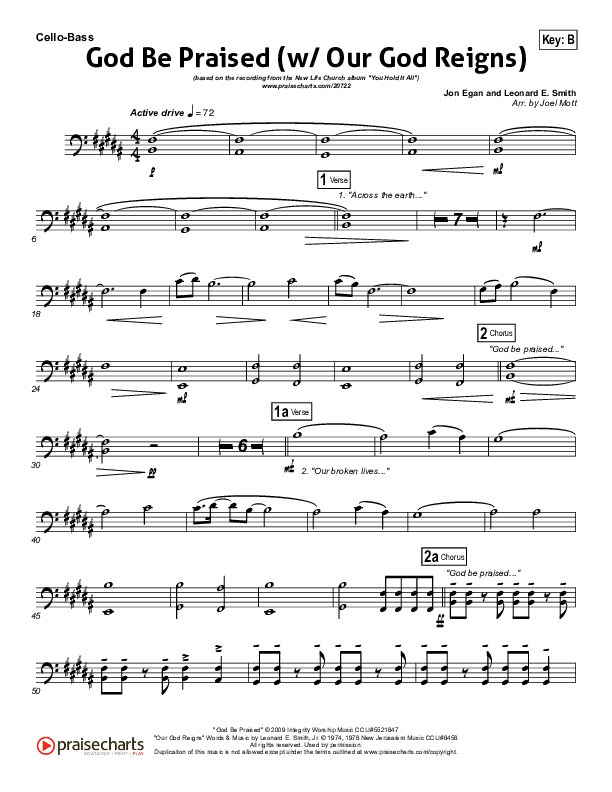 God Be Praised (with Our God Reigns) Cello/Bass (New Life Worship)