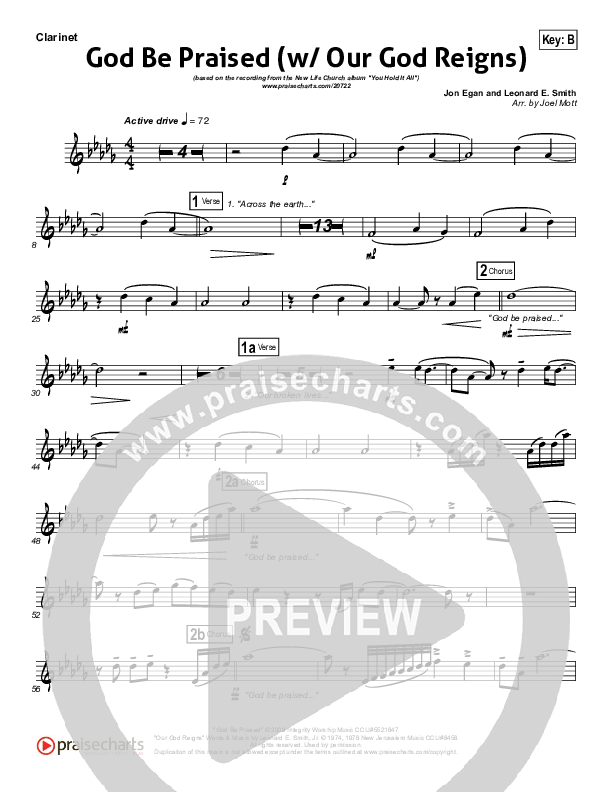 God Be Praised (with Our God Reigns) Clarinet (New Life Worship)