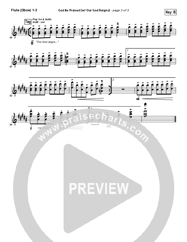 God Be Praised (with Our God Reigns) Flute/Oboe 1/2/3 (New Life Worship)