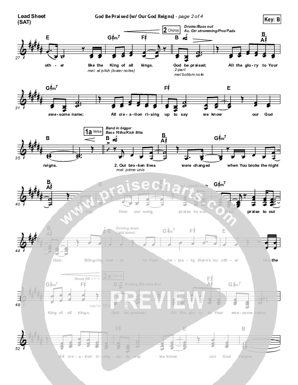 God Be Praised (with Our God Reigns) Lead Sheet (SAT) (New Life Worship)