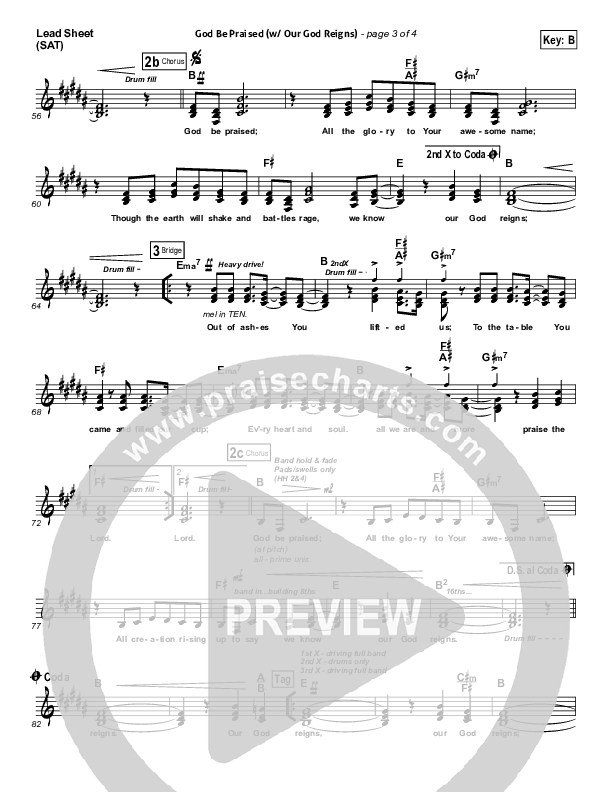 God Be Praised (with Our God Reigns) Lead Sheet (SAT) (New Life Worship)