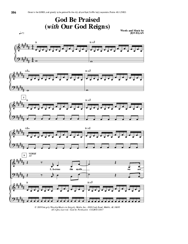 God Be Praised (with Our God Reigns) Piano/Vocal (New Life Worship)