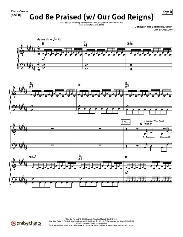 God Be Praised (with Our God Reigns) Piano/Vocal (SATB) (New Life Worship)