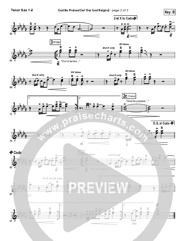 God Be Praised (with Our God Reigns) Tenor Sax 1/2 (New Life Worship)