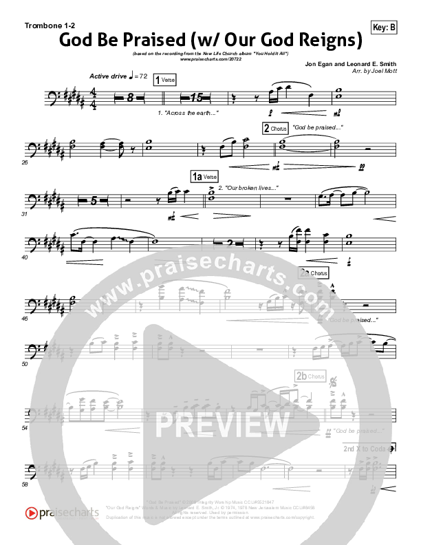 God Be Praised (with Our God Reigns) Trombone 1/2 (New Life Worship)