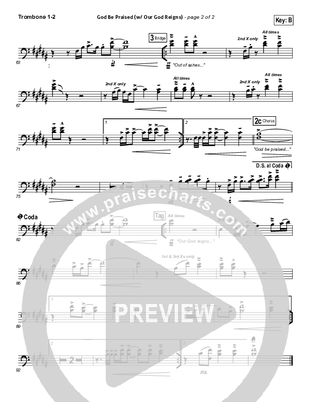 God Be Praised (with Our God Reigns) Trombone 1/2 (New Life Worship)
