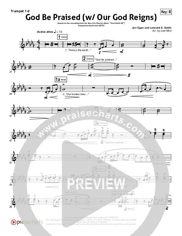 God Be Praised (with Our God Reigns) Trumpet 1,2 (New Life Worship)