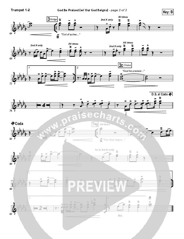 God Be Praised (with Our God Reigns) Trumpet 1,2 (New Life Worship)