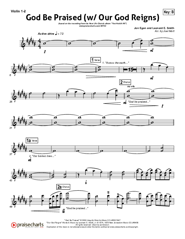 God Be Praised (with Our God Reigns) Violin 1/2 (New Life Worship)