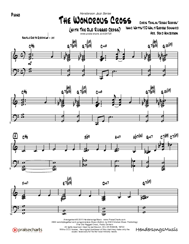 The Wonderful Cross (with The Old Rugged Cross) (Instrumental) Piano Sheet (Brad Henderson)