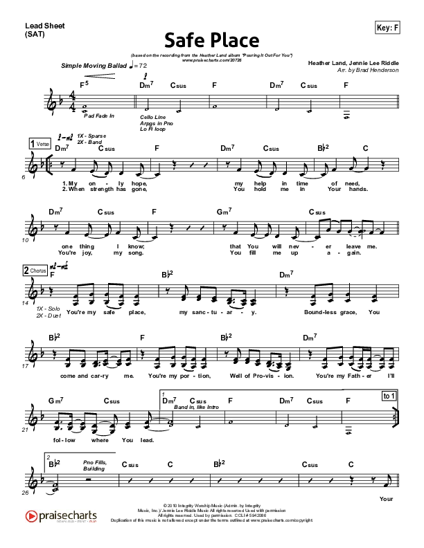 Safe Place Lead Sheet (Heather Land)