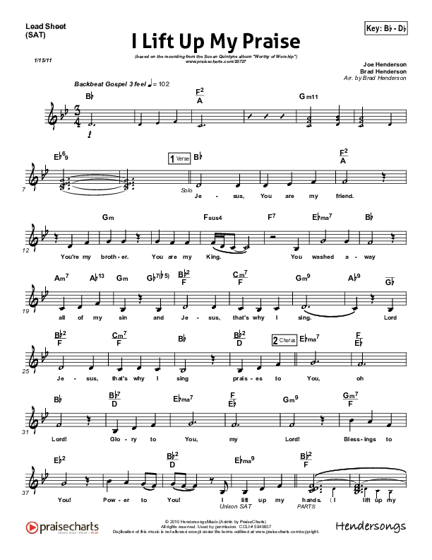 I Lift Up My Praise Lead Sheet (Susan Quintyne)