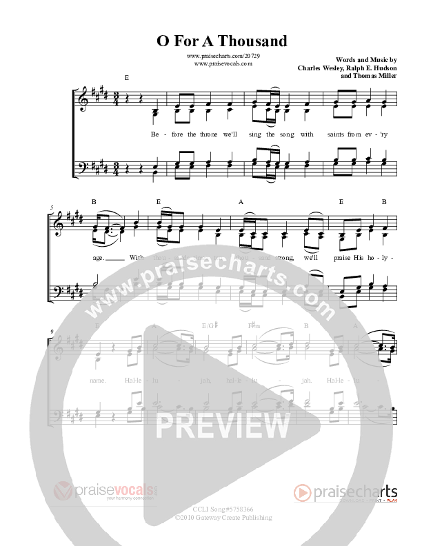 O For A Thousand Lead Sheet (PraiseVocals)