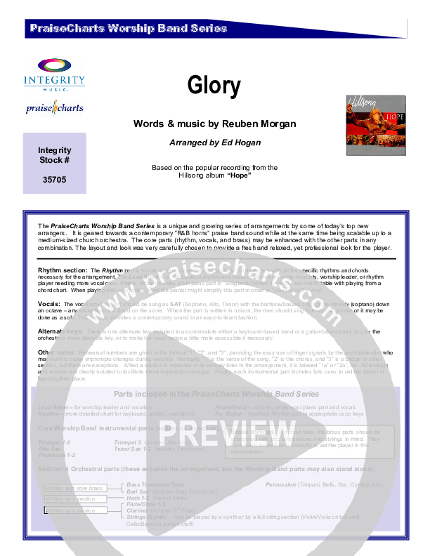 Glory Cover Sheet (Hillsong Worship)