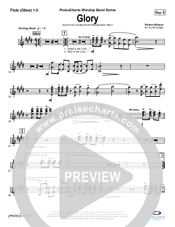 Glory Flute/Oboe 1/2/3 (Hillsong Worship)