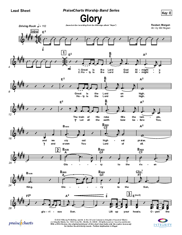 Glory Lead Sheet (SAT) (Hillsong Worship)