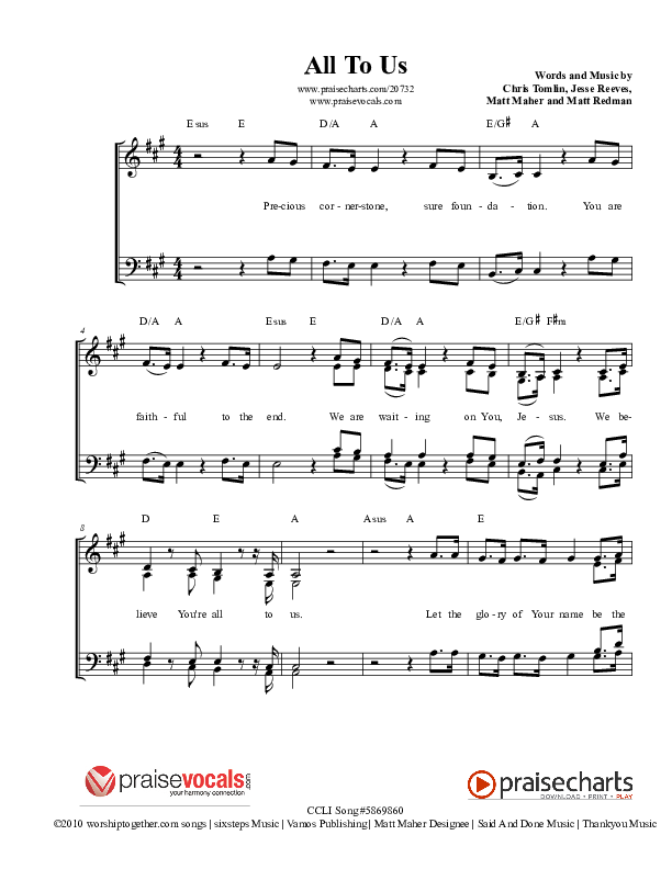All To Us Lead Sheet (PraiseVocals)