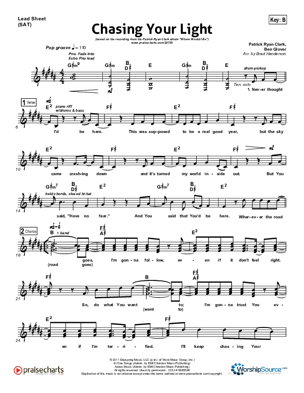 Chasing Your Light Lead Sheet (Patrick Ryan Clark)