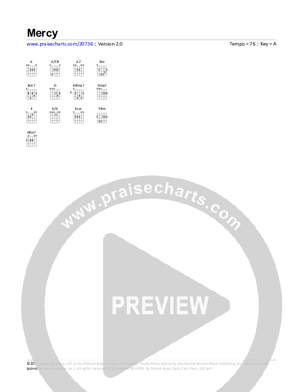 Mercy Chords & Lyrics (Patrick Ryan Clark)