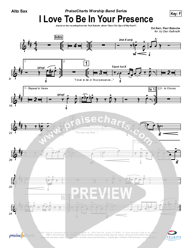 I Love To Be In Your Presence Alto Sax (Paul Baloche)