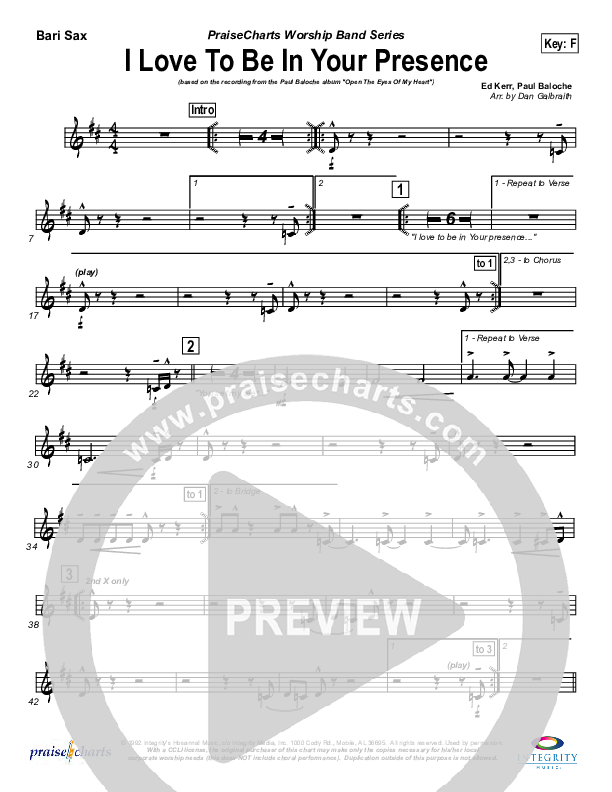 I Love To Be In Your Presence Bari Sax (Paul Baloche)