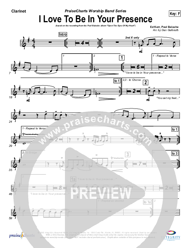 I Love To Be In Your Presence Clarinet (Paul Baloche)
