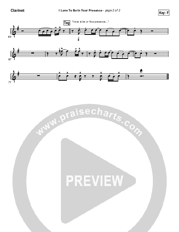 I Love To Be In Your Presence Clarinet (Paul Baloche)