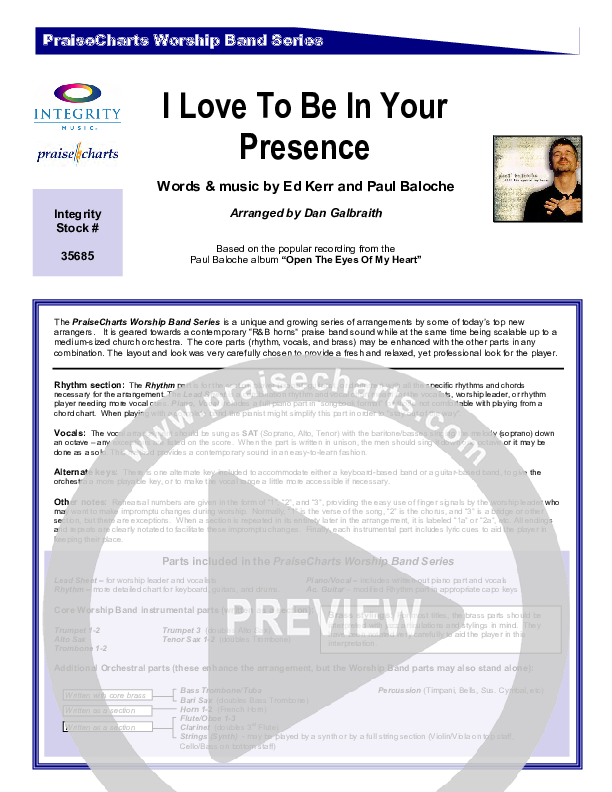 I Love To Be In Your Presence Cover Sheet (Paul Baloche)