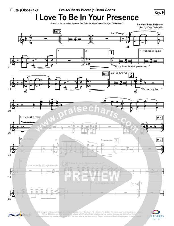 I Love To Be In Your Presence Flute/Oboe 1/2/3 (Paul Baloche)