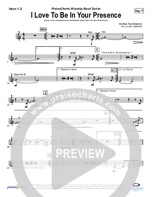 I Love To Be In Your Presence Brass Pack (Paul Baloche)